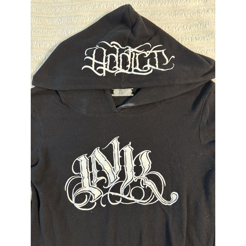 Ink Addict Black Hoodie Sweatshirt Unisex Large Waffle Knit Graffiti Logo